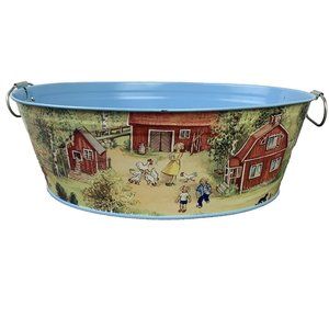 SCHYLLING 1996 Estonia Tin Basket Pail Tub Bucket Oval with Handles